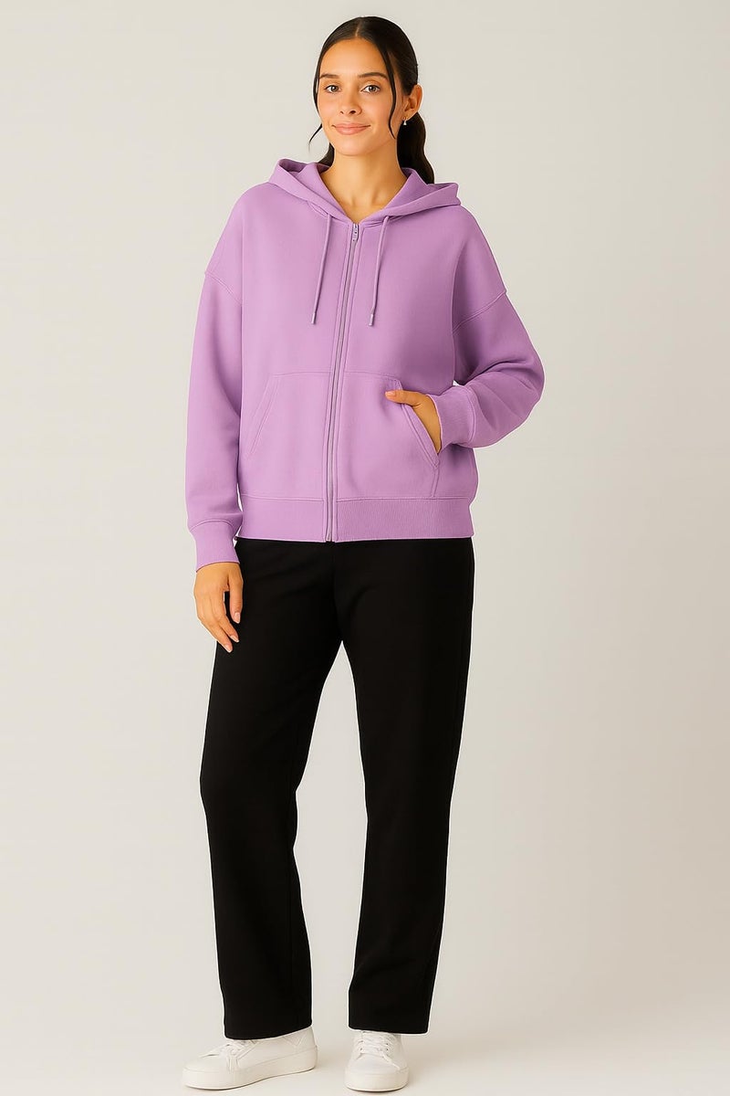 ADBUCKS Women's Oversized Winter Jacket Sweatshirts Casual Drawstring Clothes Zip Up Hoodie with Front Pocket Ii Womens Hoodies Ii (in, Alpha, XL, Lavender) - Image 5