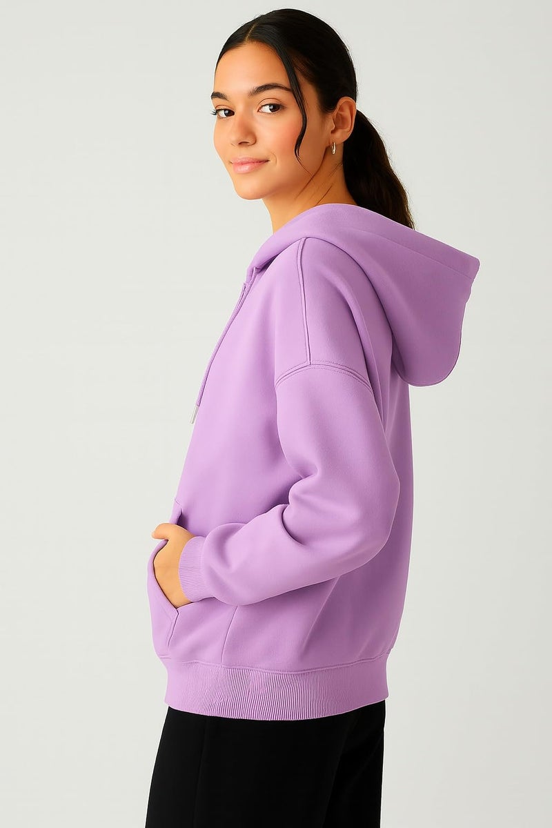ADBUCKS Women's Oversized Winter Jacket Sweatshirts Casual Drawstring Clothes Zip Up Hoodie with Front Pocket Ii Womens Hoodies Ii (in, Alpha, XL, Lavender) - Image 3