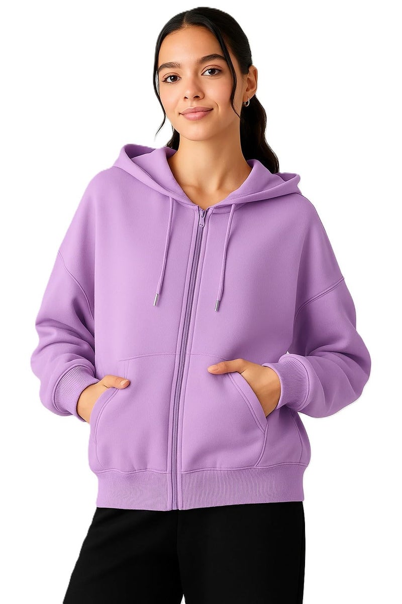 ADBUCKS Women's Oversized Winter Jacket Sweatshirts Casual Drawstring Clothes Zip Up Hoodie with Front Pocket Ii Womens Hoodies Ii (in, Alpha, XL, Lavender) - Image 1