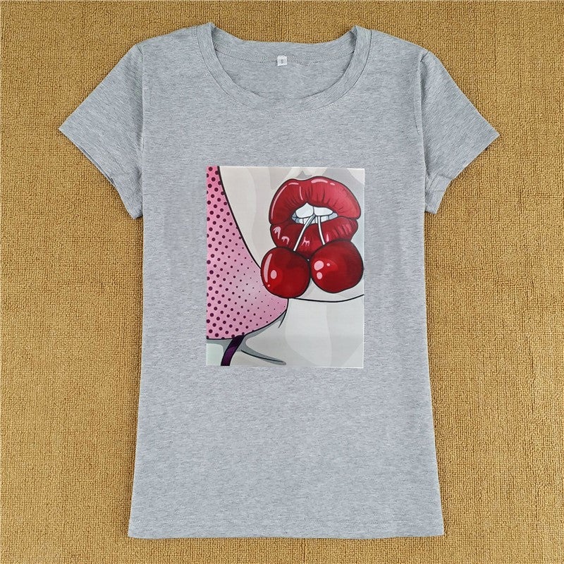 [Hair On The Day] T-Shirt Women'S New Cherry Printed Short-Sleeved Crewneck Wi - Image 1