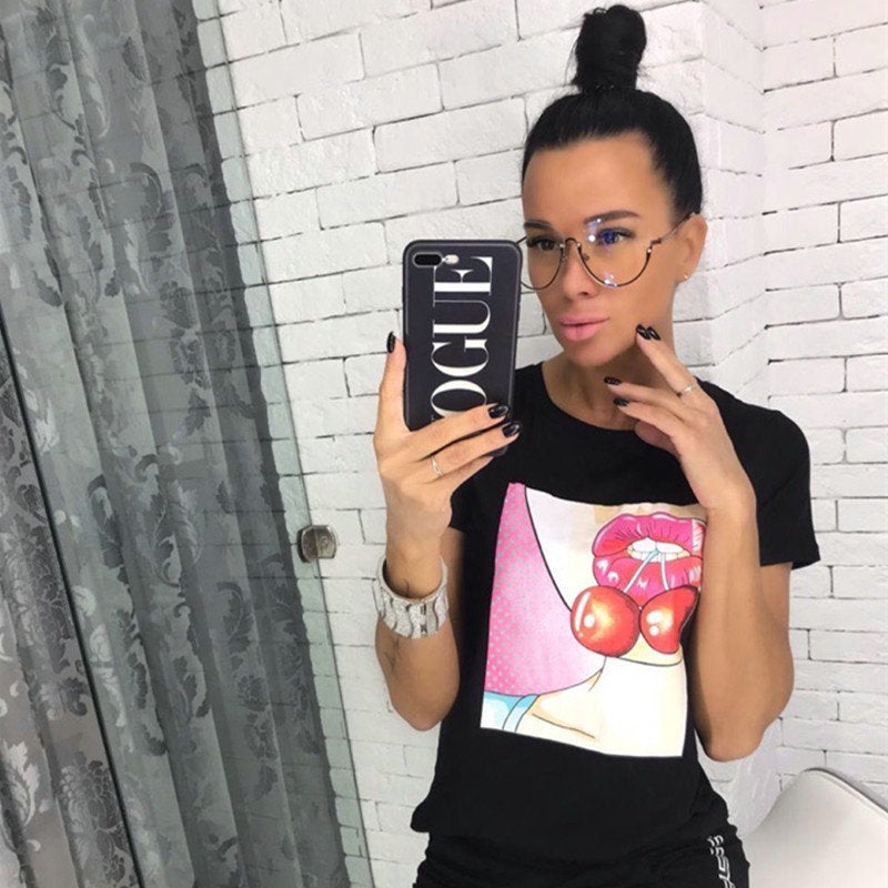 [Hair On The Day] T-Shirt Women'S New Cherry Printed Short-Sleeved Crewneck Wi - Image 3