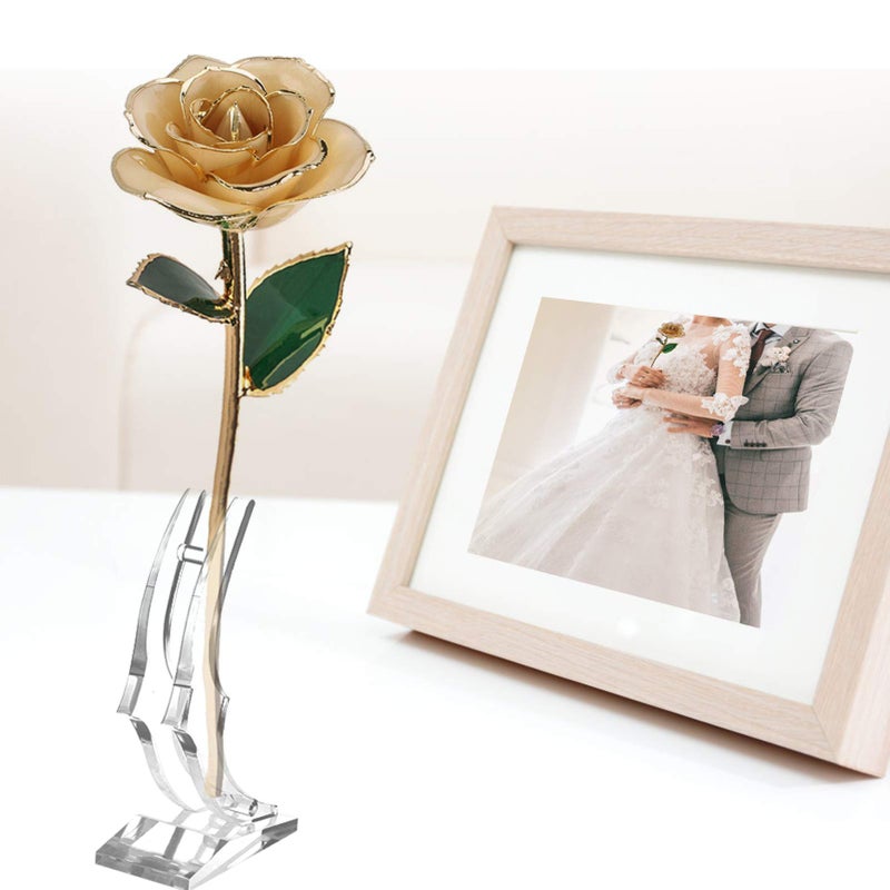 Ejoyous Ejoyous 24k Gold Dipped White Rose Long Stem Forever Preserved Rose Flower  Gift for Her  Mom  Wife on Valentine's Day/Mothers Day/Christmas/Birthday/Anniversary/Wedding  - Image 3