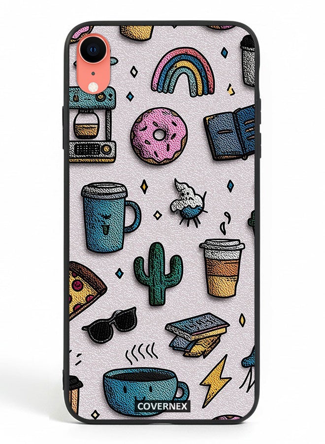 Covernex Apple iPhone XR Protective Case Cover Printed Featuring Coffee and Snacks Doodle Pattern - Image 2