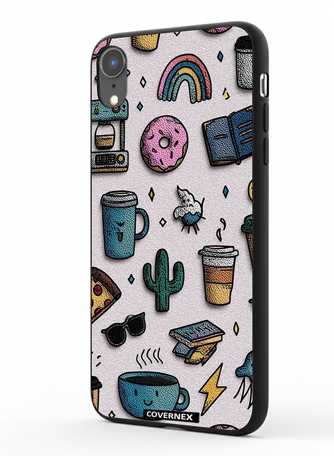 Covernex Apple iPhone XR Protective Case Cover Printed Featuring Coffee and Snacks Doodle Pattern - Image 1