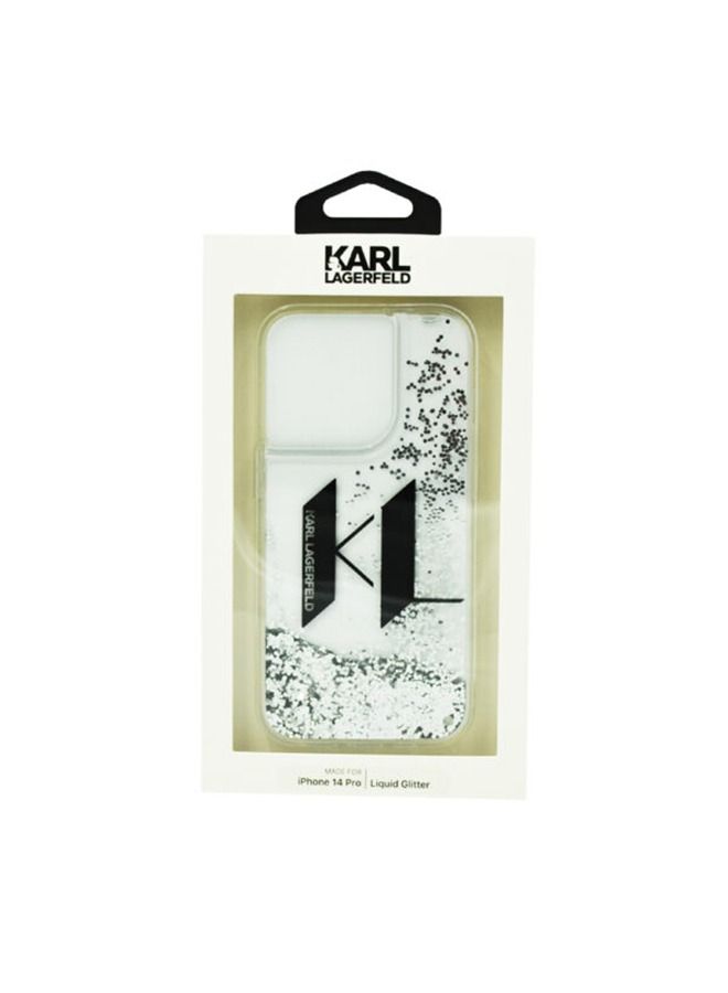 Karl Lagerfeld حافظة صلبة كبيرة مزينة باللمعان السائل لجهاز آيفون 14 برو فضي - Image 2
