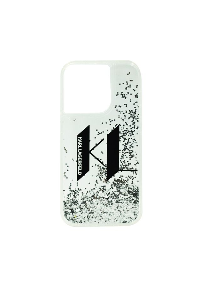 Karl Lagerfeld حافظة صلبة كبيرة مزينة باللمعان السائل لجهاز آيفون 14 برو فضي - Image 1