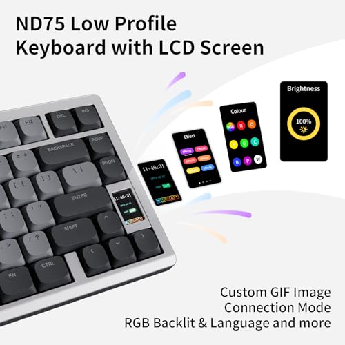 OOCTPK Mechanical Keyboard, Chilkey ND75 LP Wireless Gaming Keyboard with LCD Screen, Bluetooth 5.3/2.4G/USB-C, Hot Swappable Per-Key RGB Custom, Thin Front, Wrist Rest, Full-Aluminum, PC/Mac Support - Image 3