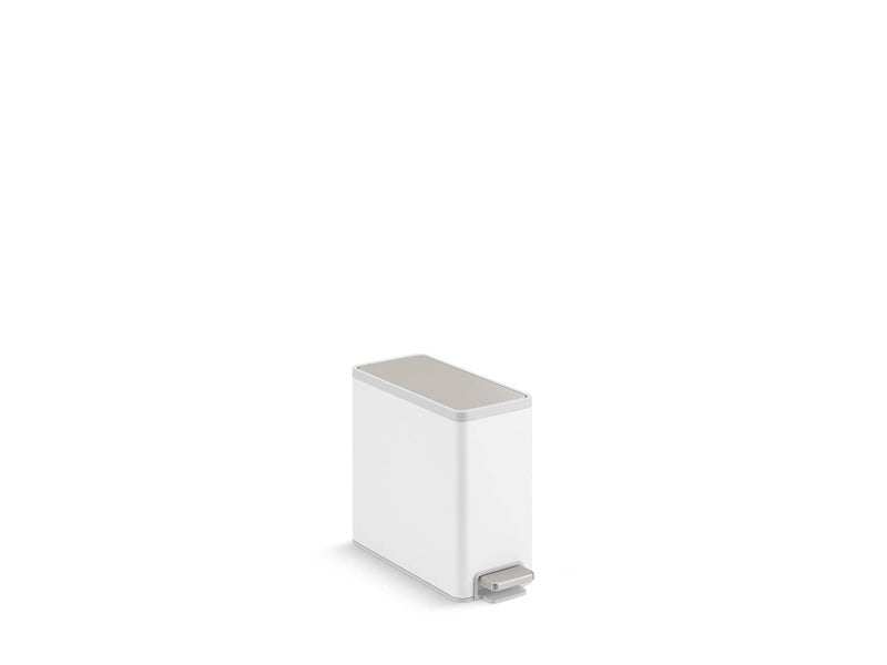 KOHLER 20957-STW 2.5 Gallon Slim Step Trash Can, Bathroom Trash Can with Soft-Close Foot Pedal, White with Stainless Steel - Image 1