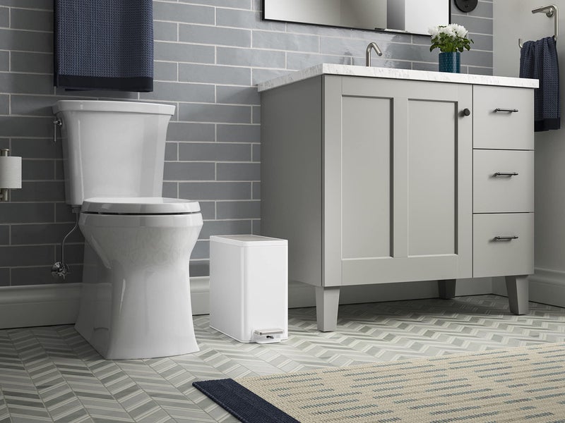 KOHLER 20957-STW 2.5 Gallon Slim Step Trash Can, Bathroom Trash Can with Soft-Close Foot Pedal, White with Stainless Steel - Image 2