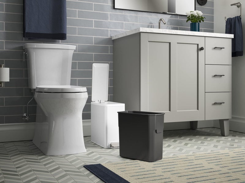 KOHLER 20957-STW 2.5 Gallon Slim Step Trash Can, Bathroom Trash Can with Soft-Close Foot Pedal, White with Stainless Steel - Image 5