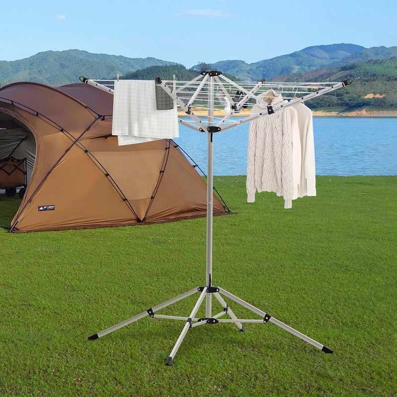 JS HANGER Indoor and Outdoor Portable Clothes Drying Rack with 4 Rotatable Arms for Hangers, 4 Legs, Collapsible Umbrella Laundry Air Dryer with 65 ft. of Hanging Space - Silver - Image 2