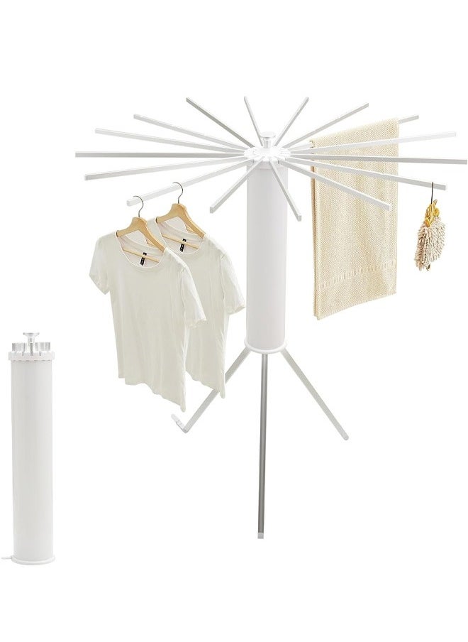 Taimi Tripod Clothes Drying Rack Foldable Portable Clothes Rack Space Saving Aluminum Clothes Rack with 16 Poles Silver and White Foldable Rack Indoor Outdoor Use  - Image 1