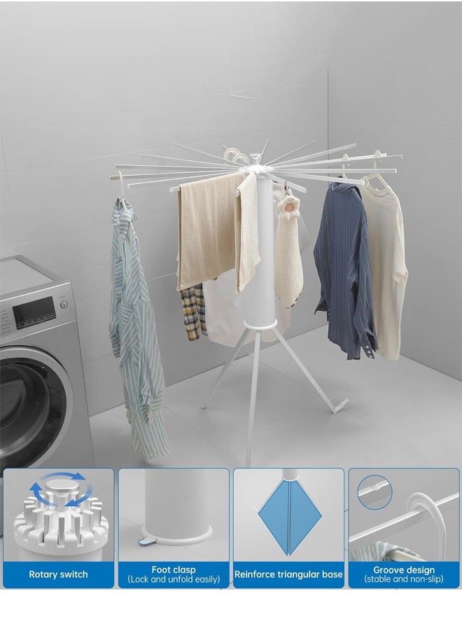 Taimi Tripod Clothes Drying Rack Foldable Portable Clothes Rack Space Saving Aluminum Clothes Rack with 16 Poles Silver and White Foldable Rack Indoor Outdoor Use  - Image 3