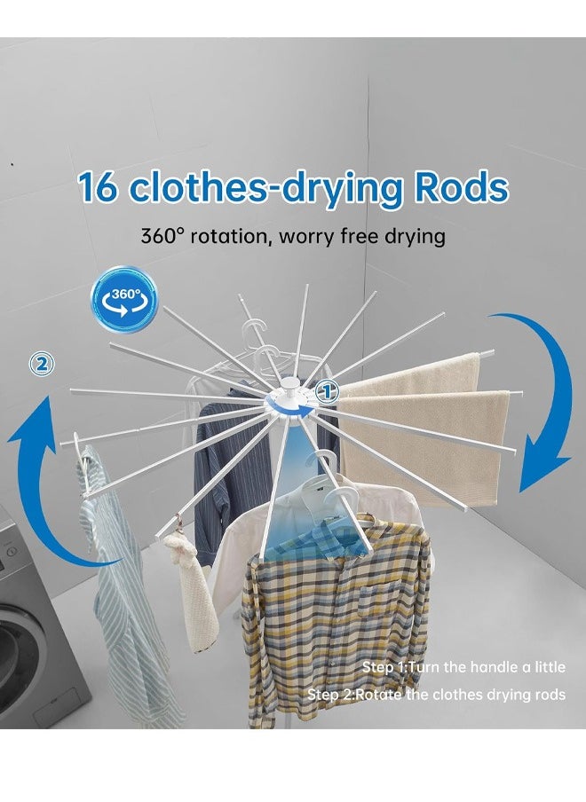 Taimi Tripod Clothes Drying Rack Foldable Portable Clothes Rack Space Saving Aluminum Clothes Rack with 16 Poles Silver and White Foldable Rack Indoor Outdoor Use  - Image 5