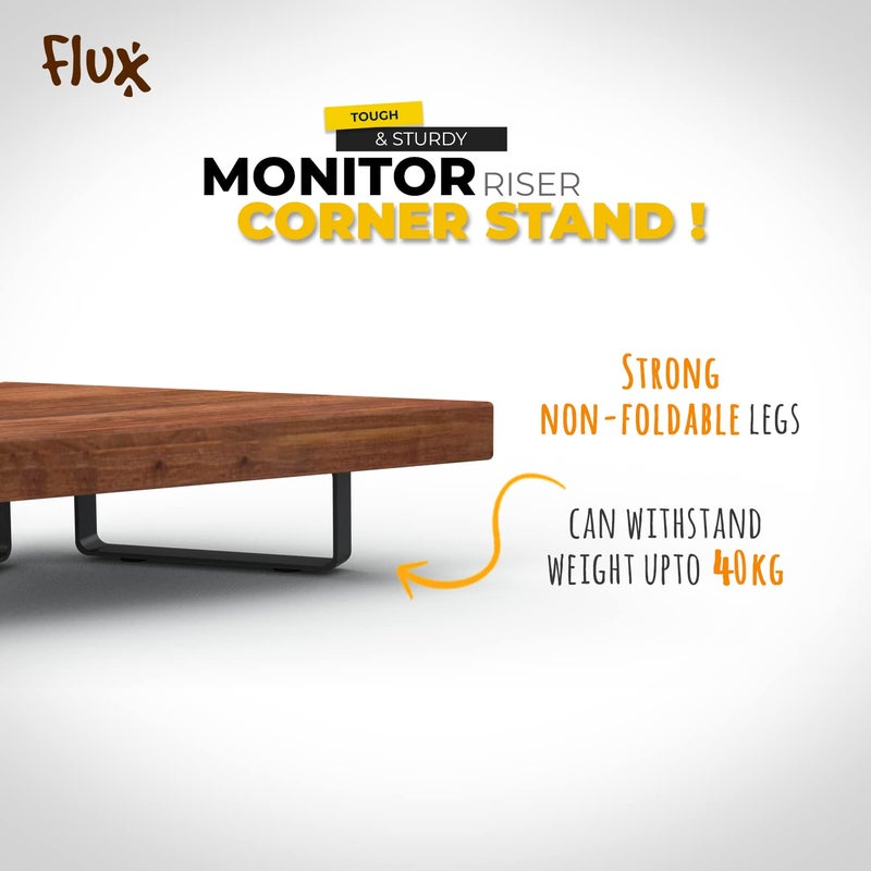 Flux حامل شاشة خشبي مرتفع | حامل كمبيوتر متعدد الأغراض للأركان | رف MDF ومعدن 23 بوصة (45 × 25 × 8.5 سم) (بني الجوز) - Image 5