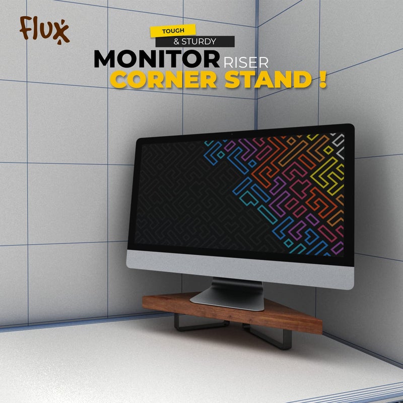 Flux حامل شاشة خشبي مرتفع | حامل كمبيوتر متعدد الأغراض للأركان | رف MDF ومعدن 23 بوصة (45 × 25 × 8.5 سم) (بني الجوز) - Image 2