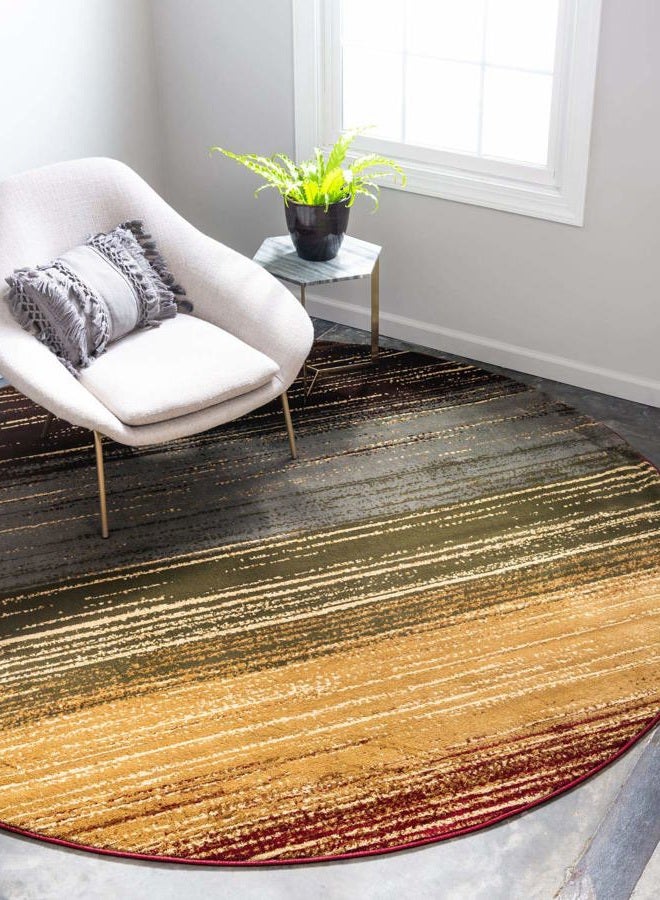 Unique Loom Barista Collection Modern Multi Striped Contemporary Gradient Beige Round Rug (4' 0 x 4' 0) - Image 1
