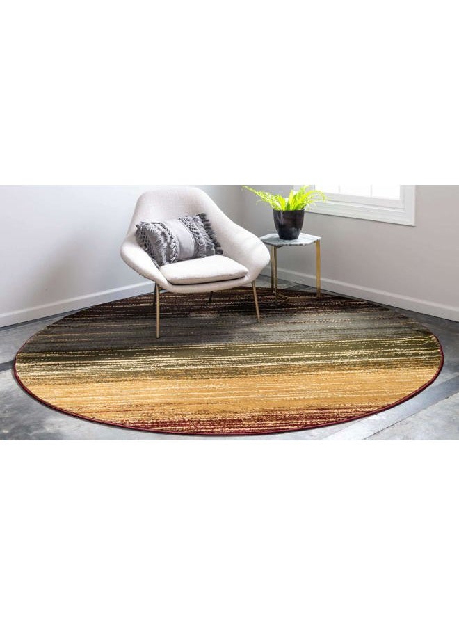 Unique Loom Barista Collection Modern Multi Striped Contemporary Gradient Beige Round Rug (4' 0 x 4' 0) - Image 3