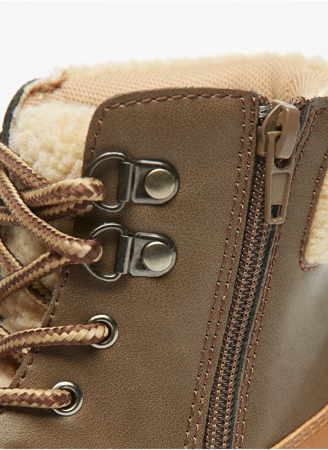 Lee Cooper - Boys' Fur Textured High Cut Boots with Zip Closure - Image 1