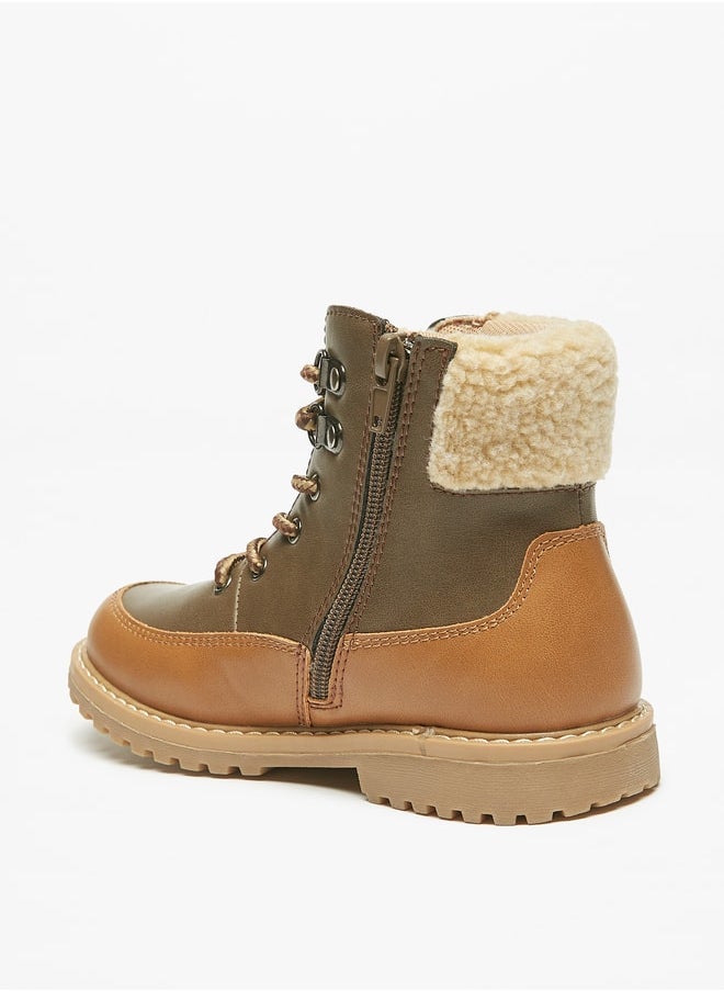 Lee Cooper - Boys' Fur Textured High Cut Boots with Zip Closure - Image 1