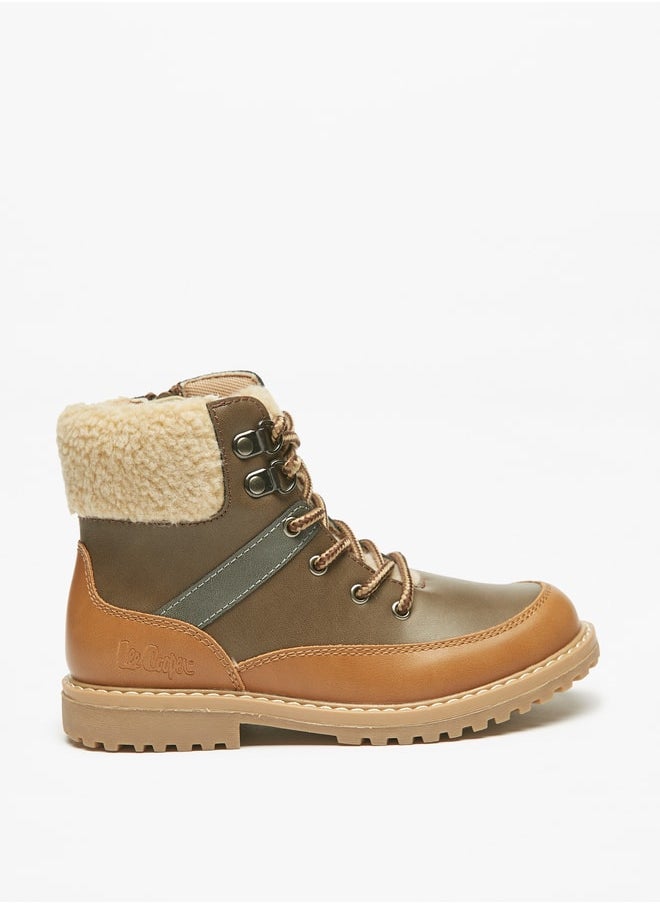 Lee Cooper - Boys' Fur Textured High Cut Boots with Zip Closure - Image 1