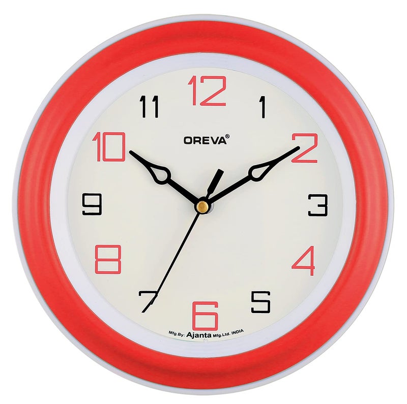OREVA Plastic Round Shape Simple Small Wall Clock (20.5 x 4 x 20.5 cm, Red, AQ-1217) - Image 2