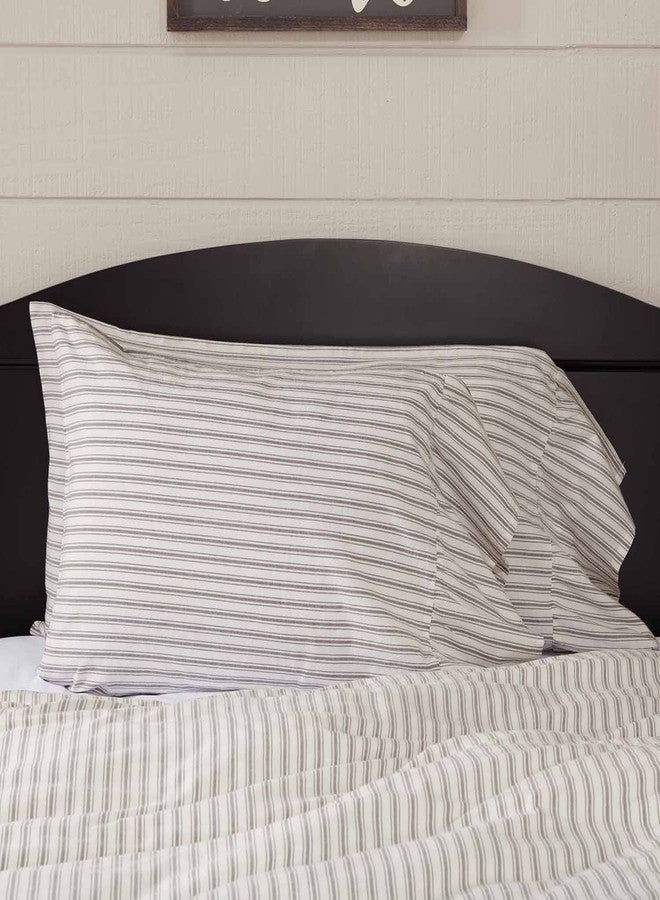 Piper Classics أغطية وسائد بايبر كلاسيكس الكلاسيكية الخالدة بنقشة مربعات مكشكشة، مقاس كينج، طقم من قطعتين، خطوط بيضاء ورمادية ناعمة، غطاء وسادة سرير بنمط ريفي عتيق... - Image 3