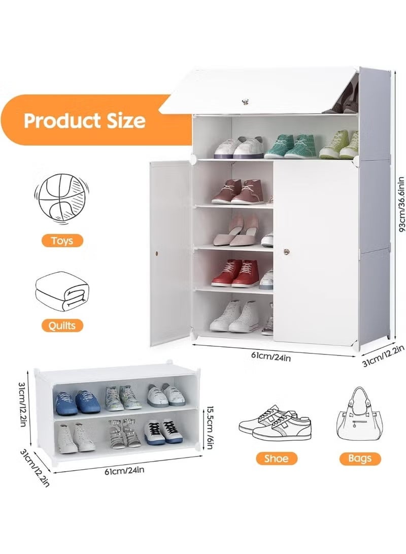 Eworld 6-Tier Plastic Shoe Organizer Rack with Doors | Free-Standing Shoe Storage Cabinet | 6 Shelves Large Capacity | Adjustable Waterproof Dust-Resistant Entryway Hallway Organizer - Image 4