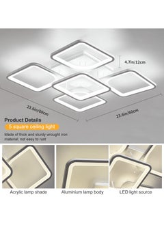 Ganeed Modern Dimmable LED Ceiling Light, 23.6" Flush Mount Ceiling Lights Fixture with Remote, Acrylic 5-Square Close to Ceiling Lamp for Living Room Dining Room Kitchen Bedroom, 70W, 3000K-6000K  - Image 4