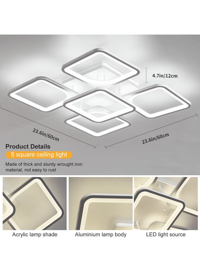 Ganeed Modern Dimmable LED Ceiling Light, 23.6" Flush Mount Ceiling Lights Fixture with Remote, Acrylic 5-Square Close to Ceiling Lamp for Living Room Dining Room Kitchen Bedroom, 70W, 3000K-6000K  - Image 4