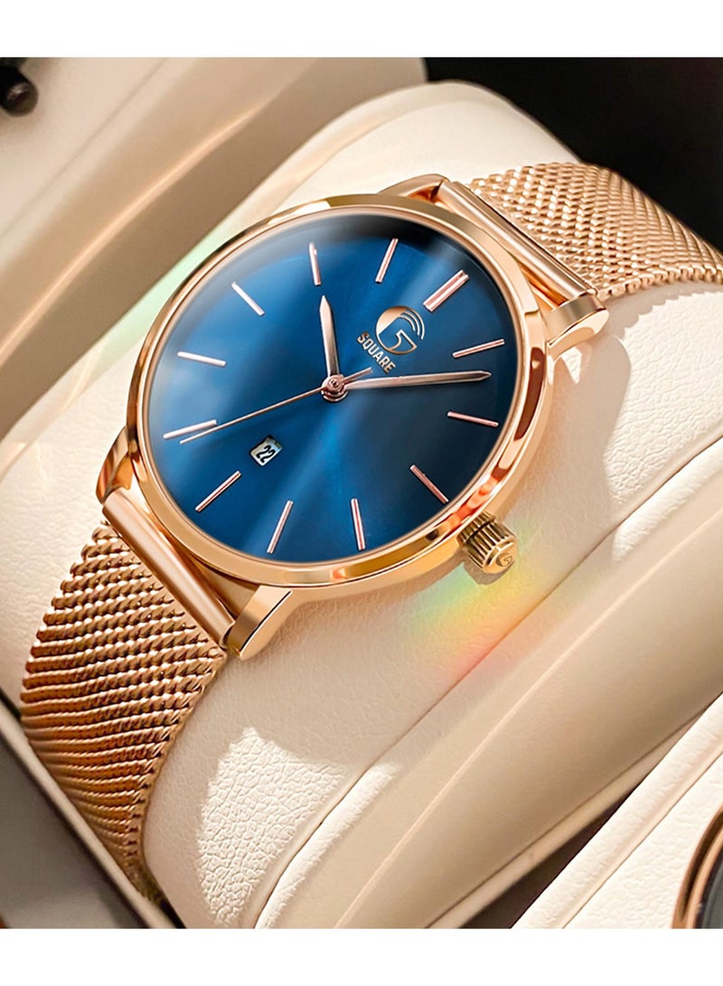 Gsquare Women Analog Quartz Blue Dial Stainless Steel Band Watch - 5869 - Image 2