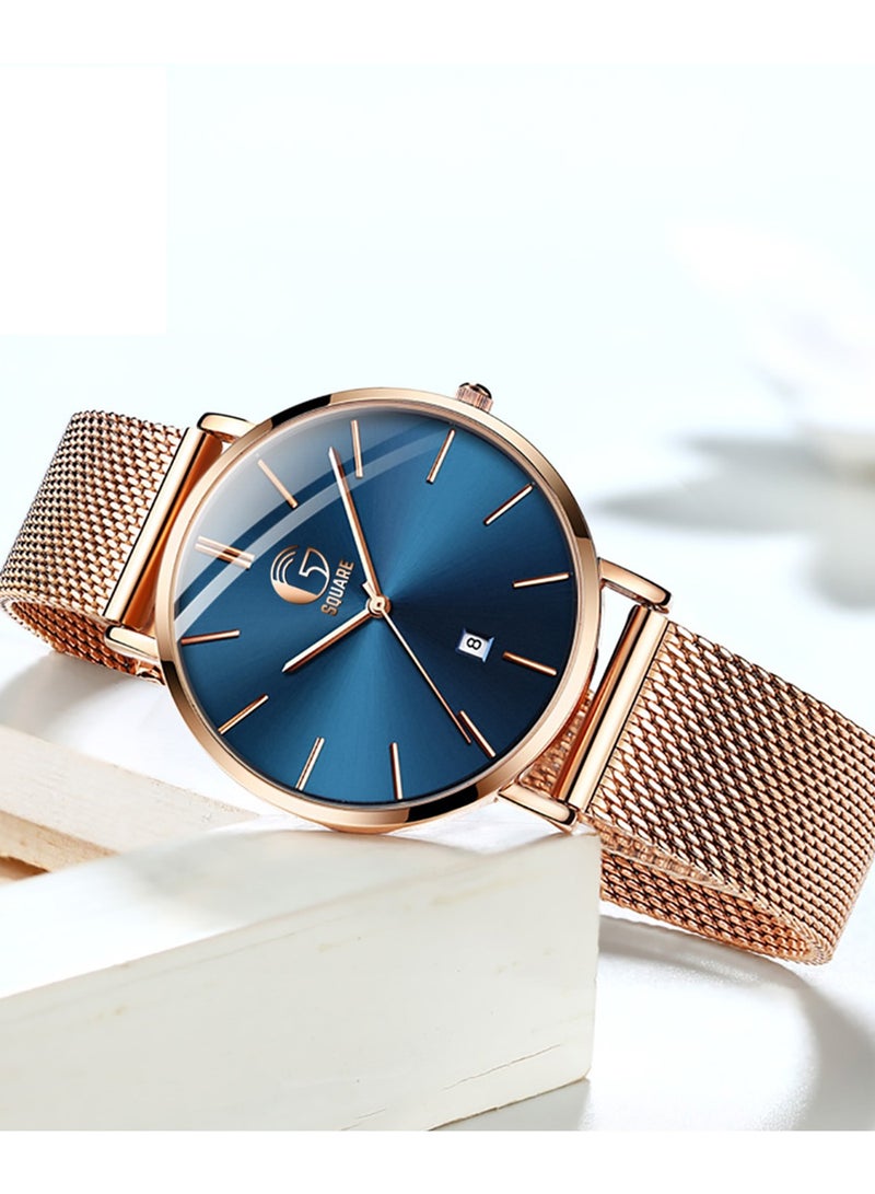 Gsquare Women Analog Quartz Blue Dial Stainless Steel Band Watch - 5869 - Image 3