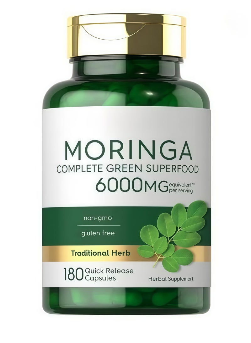 مورينجا كبسولات المورينغا 6000 مجم | السوبر فود الأخضر الكامل، غير معدلة وراثيًا وخالية من الغلوتين، 180 كبسولة سريعة الإطلاق | مكمل عشبي للطاقة والهضم والصحة العامة - Image 1