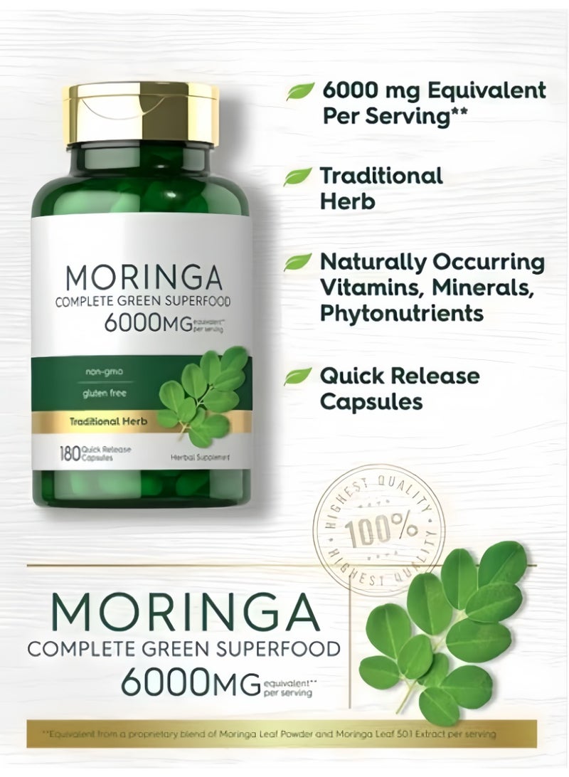 مورينجا كبسولات المورينغا 6000 مجم | السوبر فود الأخضر الكامل، غير معدلة وراثيًا وخالية من الغلوتين، 180 كبسولة سريعة الإطلاق | مكمل عشبي للطاقة والهضم والصحة العامة - Image 2