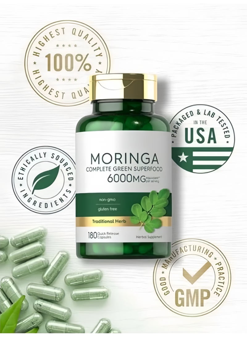مورينجا كبسولات المورينغا 6000 مجم | السوبر فود الأخضر الكامل، غير معدلة وراثيًا وخالية من الغلوتين، 180 كبسولة سريعة الإطلاق | مكمل عشبي للطاقة والهضم والصحة العامة - Image 3