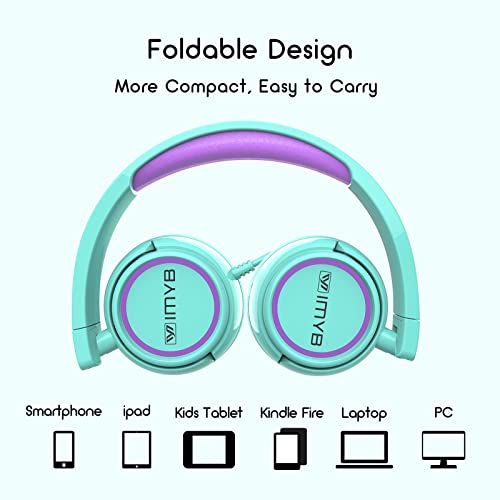 IMYB V1 Kids Headphones, Wired Stereo Foldable Tangle-Free 3.5mm Adjustable On-Ear Headphones for Kids for School/Toddlers/Childrens/Teens/Boys/Girls/Ipad/Tablet/Kindle/Phones/Travel/Plane (Green) - Image 5