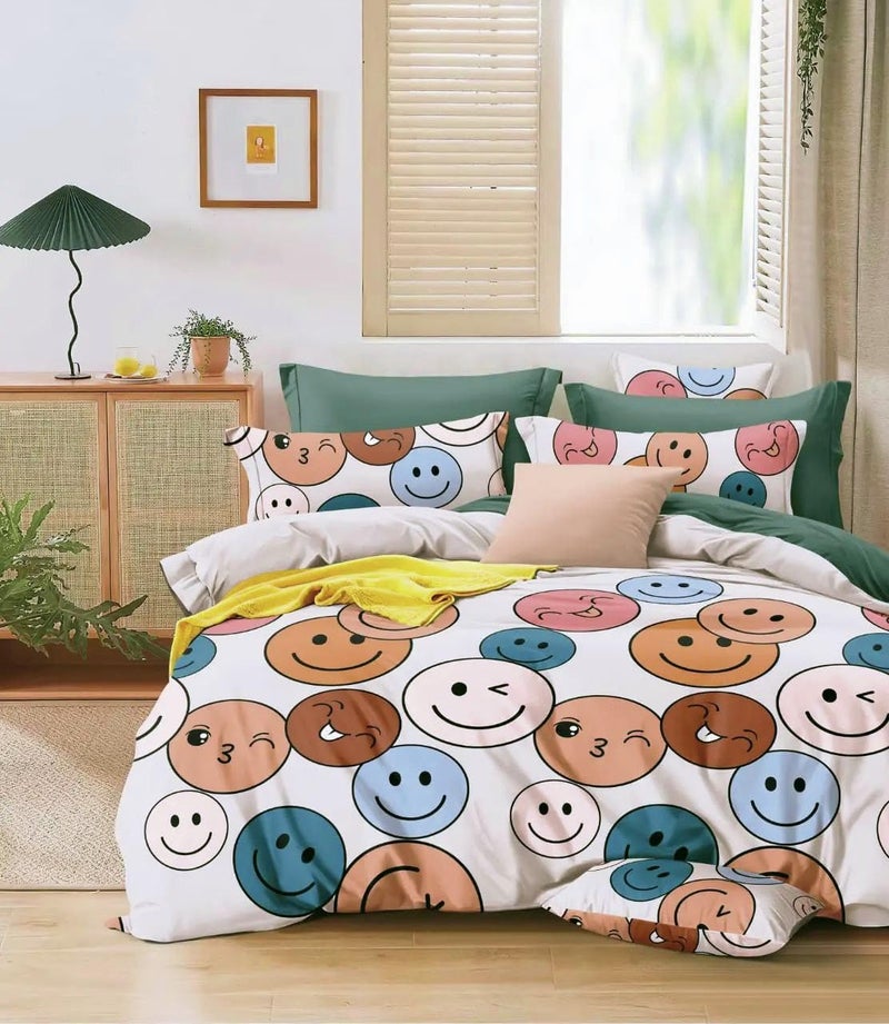 DIVINE OVERSEAS DIVINE OVERSEAS Premium Micro Fabric Kids Bed Sheet Set Colorful Smiley Design 1 Double Size Bed Sheet 90 x 100 2 Pillow Covers Ultra Soft Durable No Pilling No Shrinking  - Image 1