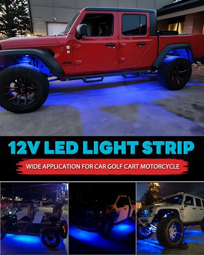 Miisiya 12V Led Light Strip Connectable 24Inch Blue Led Strip Lights for Car Golf Cart Motorcycle Boat Truck Cabinet Waterproof Led Light Strip,4Pack - Image 4