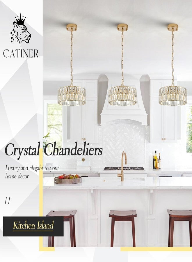 CATINER Gold Crystal Chandeliers, Modern Semi Flush Mount Chandelier 4-Ligh Drum Crystal Ceiling Pendant Light Fixture 12” for Foyer Entryway Kitchen Hallway Dining Room - Image 3