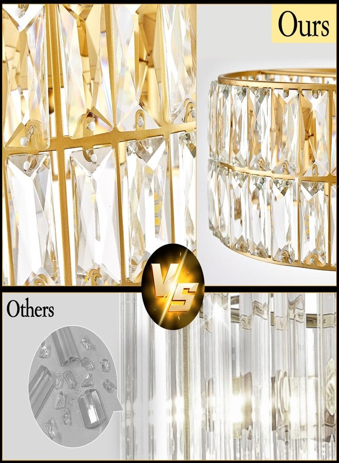 CATINER Gold Crystal Chandeliers, Modern Semi Flush Mount Chandelier 4-Ligh Drum Crystal Ceiling Pendant Light Fixture 12” for Foyer Entryway Kitchen Hallway Dining Room - Image 4