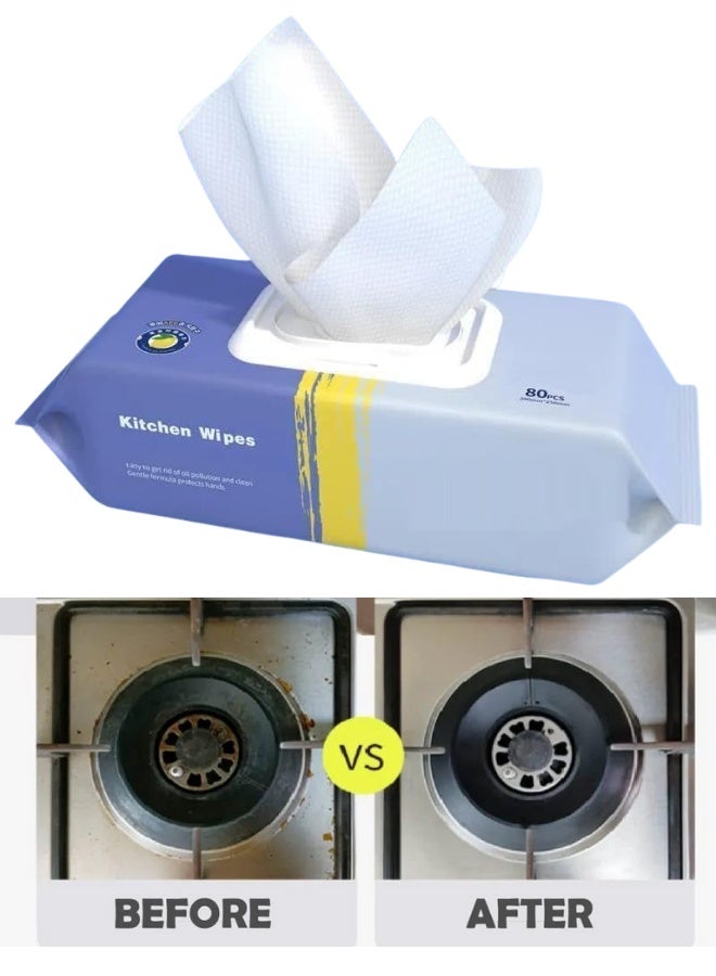 هابي هوم ٨٠ قطعة مناديل مطبخ مبللة للاستعمال مرة واحدة | مناديل مطعم قوية لإزالة الشحوم والزيوت والبقع الغذائية وتنظيف الطاولات الزجاجية المبللة - Image 1