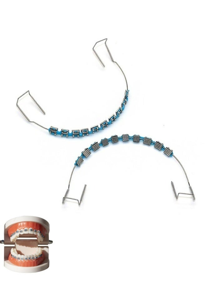 زينة أسنان مؤقتة واقعية مع أسلاك معدنية وأقواس معدنية وربطات تقويم الأسنان ودعامة تدريب طلاب طب الأسنان ومحاكاة عالية للتدريب على تقويم الأسنان وممارسة مهارة التشغيل السريري والتدريس والوسائل التعليمية لطب الأسنان باللون الأزرق - Image 1