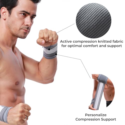 NeoTech Care Wrist Band - Adjustable Compression Strap - Elastic & Breathable Fabric - Support Sleeve for Tennis, Sports, Exercise - Men, Women, Right or Left (Gray Color, Size M, 1 Pair) - Image 5