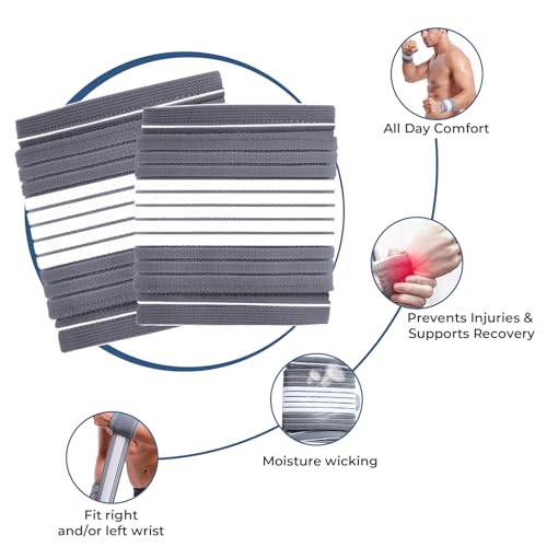 NeoTech Care Wrist Band - Adjustable Compression Strap - Elastic & Breathable Fabric - Support Sleeve for Tennis, Sports, Exercise - Men, Women, Right or Left (Gray Color, Size M, 1 Pair) - Image 4