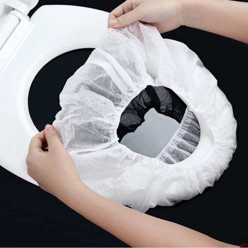 Disposable Toilet Seat Covers: 50 Pieces Non-woven Elastic Waterproof Pocket Size Packs - Breathable Soft Full Protection Covers for Travel Hotels Schools Communal Bathrooms Pregnant Adults - Image 1