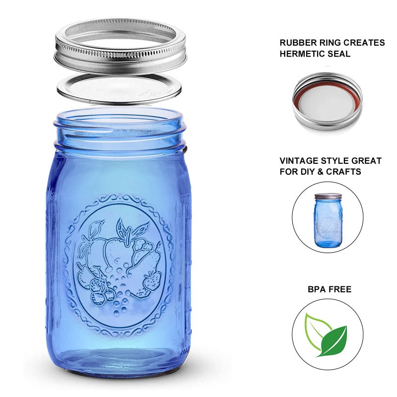 eleganttime Blue Wide Mouth Mason Jars 32 oz,6 Pack Colored Quart Glass Canning Jars with Airtight Lids for Canning,Pickling,Storage,DIY Crafts & DÃ©cor - Image 3
