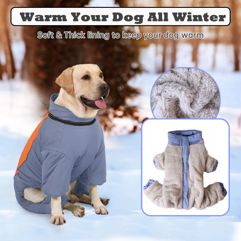 LOVINFURBABY HazeBlue Fullbody Thick Winter Coat, Reflective Windproof Fleece Lined Snowsuit, Zip Up Waterproof Dog Jacket with Harness, Blue, 20 - Image 5