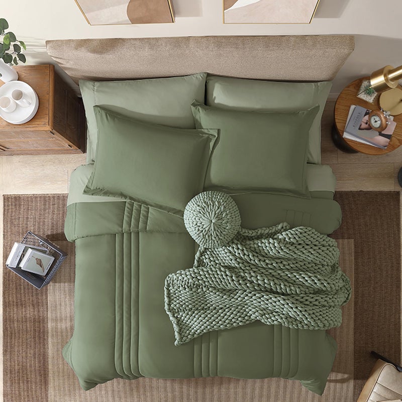 Monbix King Size Comforter Set - 7 Pieces Bed in a Bag King, Light Sage Green Bedding Sets with Comforter, All Seasons Comforter Bed Set with Sheets, Pillowcases & Shams - Image 2