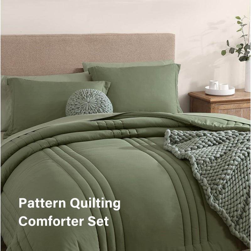 Monbix King Size Comforter Set - 7 Pieces Bed in a Bag King, Light Sage Green Bedding Sets with Comforter, All Seasons Comforter Bed Set with Sheets, Pillowcases & Shams - Image 4