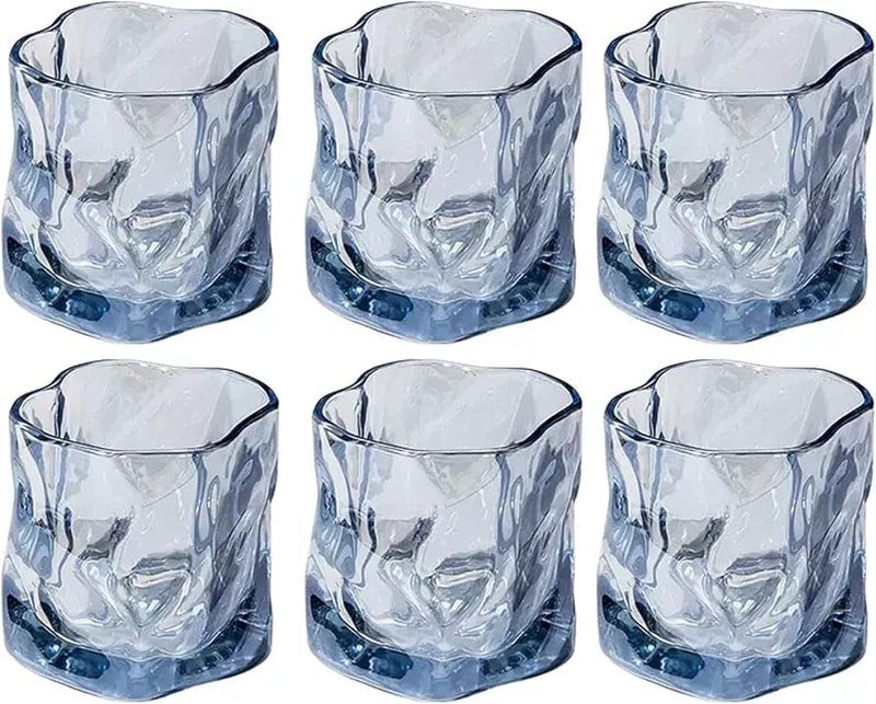 Meghasky Crystel Blue Design Glass Set of 6 200ml Stylish Glasses for Juice Soda Water Whiskey Wine - Image 1
